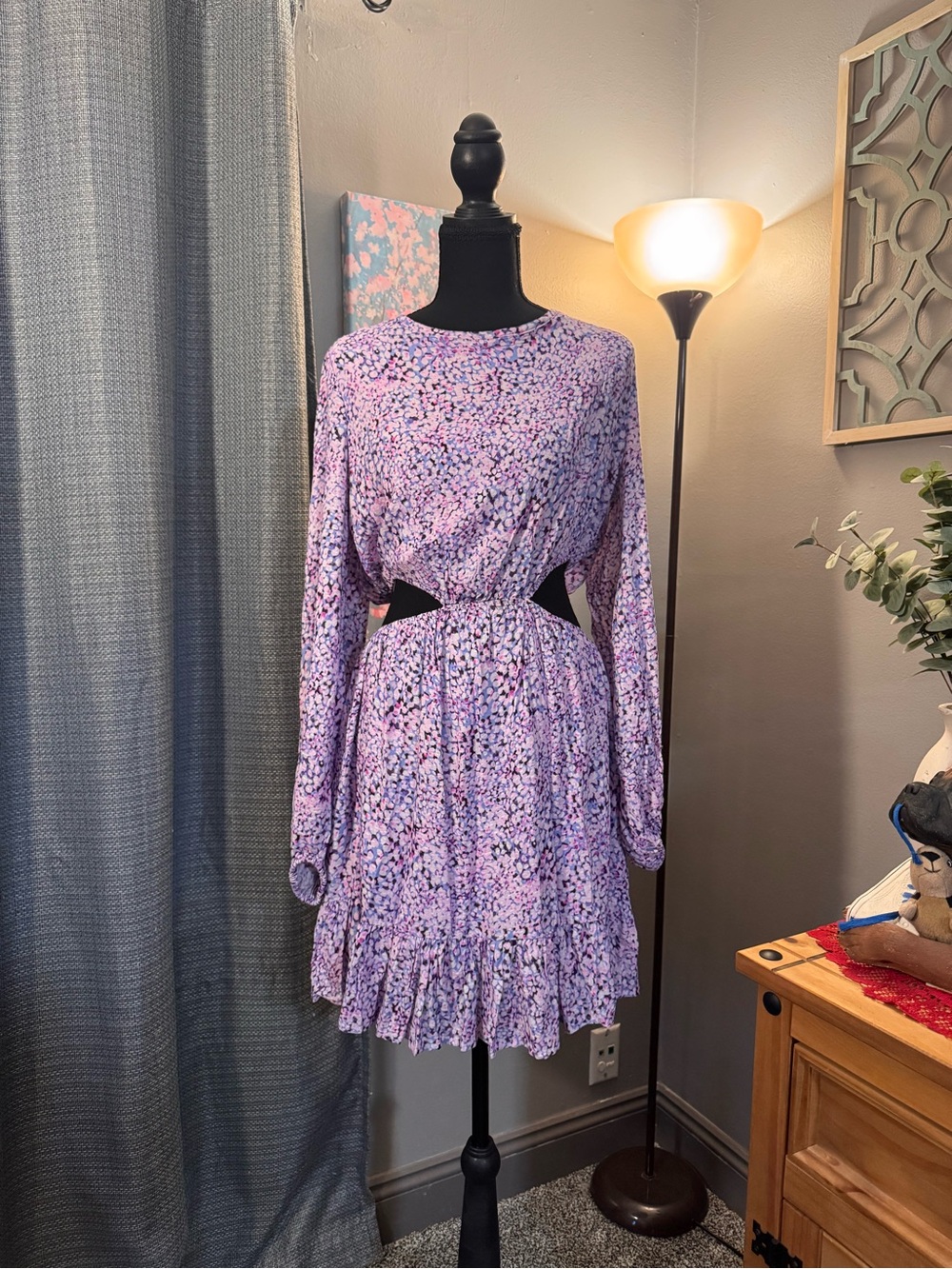 Wildfox Lavender Floral Mini Dress with Side Cutouts